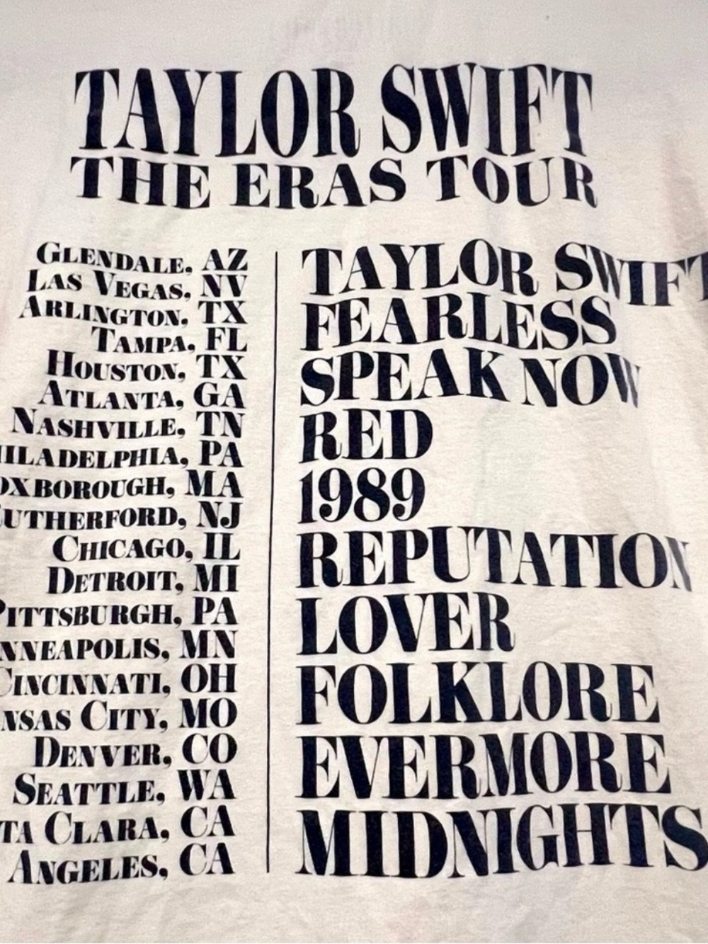 Official Concert Merch Taylor Swift The Eras Tour Graphic Tee - Cream - Picture 5 of 6